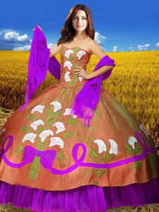 Beautiful Sleeveless Lace Up Floor Length Embroidery Sweet 16 Dress