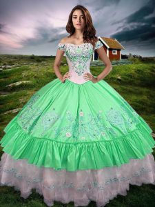 Green Sleeveless Floor Length Beading and Embroidery and Ruffled Layers Lace Up Quinceanera Dresses