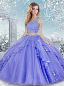 Sophisticated Floor Length Lavender Ball Gown Prom Dress Scoop Sleeveless Clasp Handle
