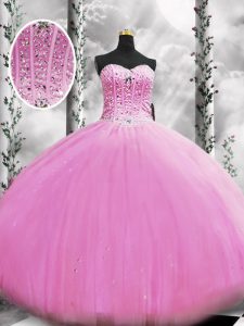Lilac Sleeveless Tulle Lace Up Quinceanera Dress for Military Ball and Sweet 16 and Quinceanera