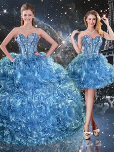 Baby Blue Organza Lace Up 15 Quinceanera Dress Sleeveless Floor Length Beading and Ruffles