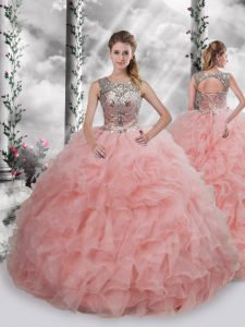 Organza Sleeveless Floor Length 15 Quinceanera Dress and Beading and Ruffles