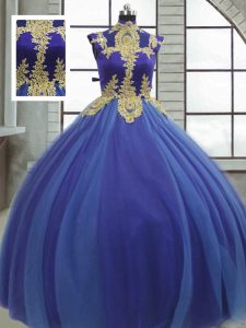 Latest Sleeveless Lace Up Floor Length Appliques Quinceanera Gowns