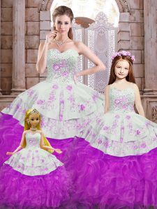 Floor Length Ball Gowns Sleeveless White And Purple Sweet 16 Dress Lace Up