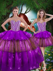 Multi-color Quinceanera Dresses Military Ball and Sweet 16 and Quinceanera with Beading and Ruffled Layers and Sequins Sweetheart Sleeveless Lace Up
