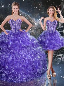 Stylish Sweetheart Sleeveless Lace Up Quince Ball Gowns Purple Organza