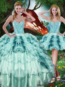 Floor Length Lace Up Quinceanera Gowns Multi-color for Military Ball and Sweet 16 and Quinceanera with Beading and Ruffles and Ruffled Layers