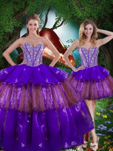 Luxurious Multi-color Sweetheart Neckline Beading and Ruffled Layers and Sequins Ball Gown Prom Dress Sleeveless Lace Up