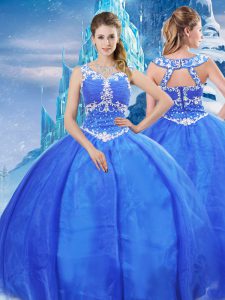 Smart Blue Sweet 16 Quinceanera Dress Military Ball and Sweet 16 and Quinceanera with Beading V-neck Sleeveless Zipper