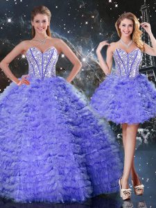 Fashion Sweetheart Sleeveless Ball Gown Prom Dress Floor Length Embroidery Purple Organza