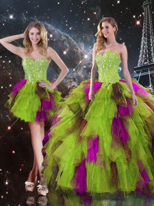 Multi-color Tulle Lace Up Quinceanera Gowns Sleeveless High Low Ruffles