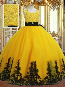 Best Tulle Sleeveless Floor Length Little Girls Pageant Dress Wholesale and Lace and Appliques