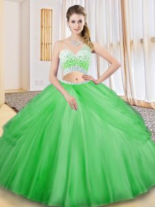 Customized One Shoulder Sleeveless Tulle Sweet 16 Dresses Beading and Ruching and Pick Ups Criss Cross