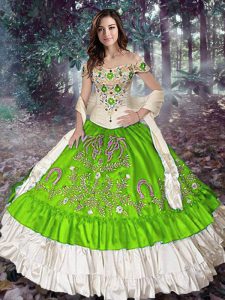Sleeveless Floor Length Embroidery and Ruffled Layers Lace Up Sweet 16 Quinceanera Dress