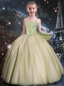 Classical Straps Sleeveless Tulle Little Girl Pageant Gowns Beading Lace Up