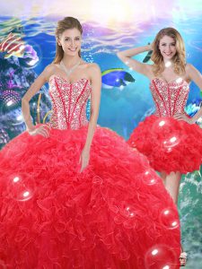 Discount Floor Length Ball Gowns Sleeveless Coral Red Vestidos de Quinceanera Lace Up
