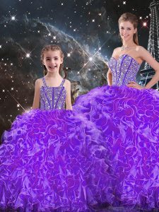 Attractive Floor Length Eggplant Purple Quinceanera Gown Sweetheart Sleeveless Lace Up