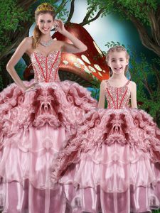 Multi-color Ball Gowns Beading and Ruffles and Ruffled Layers 15 Quinceanera Dress Lace Up Organza Sleeveless Floor Length