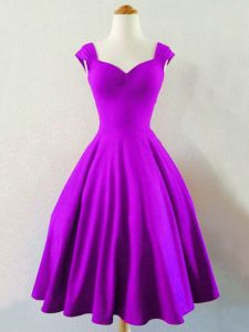 Fantastic A-line Court Dresses for Sweet 16 Eggplant Purple Straps Taffeta Sleeveless Knee Length Lace Up