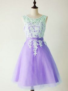Lavender Quinceanera Court of Honor Dress Prom and Party and Wedding Party with Lace Scoop Sleeveless Lace Up