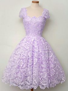 On Sale Lavender Straps Lace Up Lace Quinceanera Court of Honor Dress Cap Sleeves