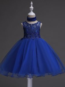Great Royal Blue Sleeveless Organza Zipper Womens Party Dresses for Wedding Party