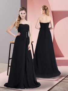 Flirting Sleeveless Floor Length Beading Lace Up Dress for Prom with Black