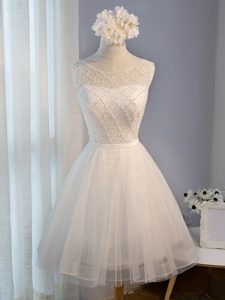 Scoop Sleeveless Tulle Beading Lace Up