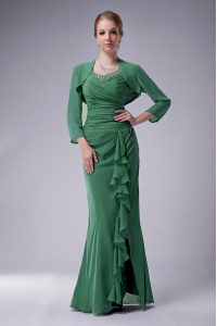 Green Zipper Mother Dresses Beading Sleeveless Floor Length