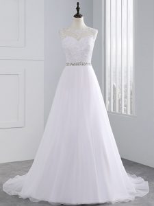 Attractive Sleeveless Brush Train Zipper Beading and Lace and Appliques Bridal Gown