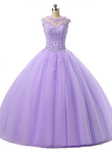 Sleeveless Lace Up Floor Length Beading and Lace Quinceanera Gown