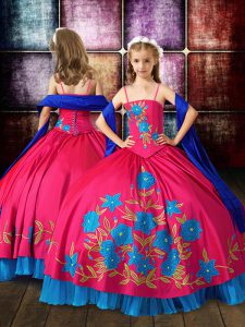 Floor Length Hot Pink Kids Formal Wear Taffeta Sleeveless Embroidery