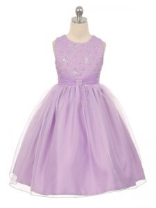 Ball Gowns Party Dress for Girls Lavender Scoop Tulle Sleeveless Knee Length Lace Up