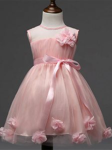 Pink Zipper Scoop Hand Made Flower Toddler Flower Girl Dress Tulle Sleeveless