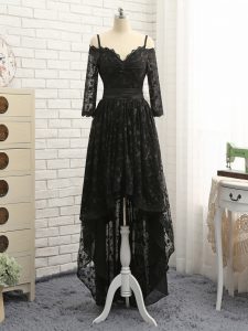 Clearance High Low Black Cocktail Dress Lace Half Sleeves Lace
