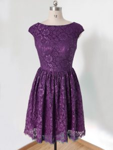 Scoop Sleeveless Dama Dress Knee Length Lace Dark Purple Lace