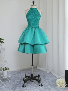 Turquoise Sleeveless Lace and Appliques Mini Length Cocktail Dresses