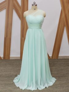 New Arrival Apple Green Sleeveless Chiffon Sweep Train Side Zipper Damas Dress for Prom and Party and Wedding Party