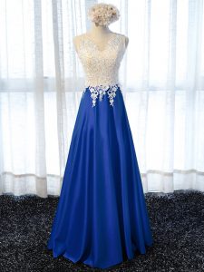 Deluxe Royal Blue Sleeveless Floor Length Lace and Appliques Zipper Red Carpet Prom Dress