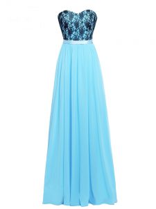 Customized Floor Length Aqua Blue Prom Dresses Sweetheart Sleeveless Zipper