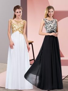 Chiffon Scoop Sleeveless Zipper Appliques Prom Evening Gown in White