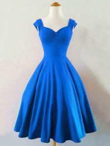Knee Length A-line Sleeveless Blue Bridesmaid Gown Lace Up