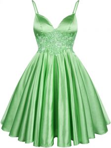 Pretty Sleeveless Knee Length Lace Lace Up Wedding Party Dress with Green