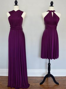 Eye-catching Floor Length Lace Up Quinceanera Dama Dress Purple for Prom and Wedding Party with Ruching