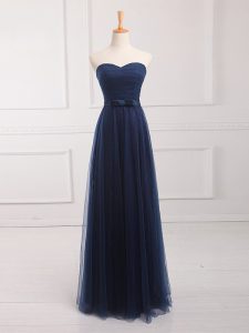 Dazzling Floor Length Navy Blue Bridesmaid Dress Sweetheart Sleeveless Lace Up