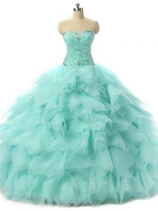 Discount Beading and Ruffles Sweet 16 Dresses Apple Green Lace Up Sleeveless Floor Length