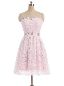 Most Popular Pink Zipper Homecoming Dress Beading and Lace Sleeveless Mini Length
