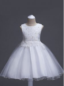 Ball Gowns Flower Girl Dresses White Scoop Organza Sleeveless Knee Length Zipper