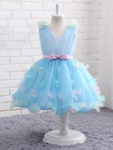 Exquisite Scoop Sleeveless Zipper Party Dress Wholesale Baby Blue Organza