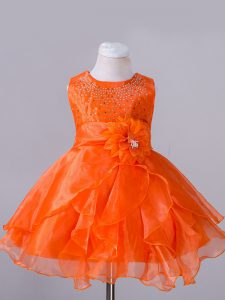 Orange Red Sleeveless Organza Zipper Little Girl Pageant Dress for Wedding Party